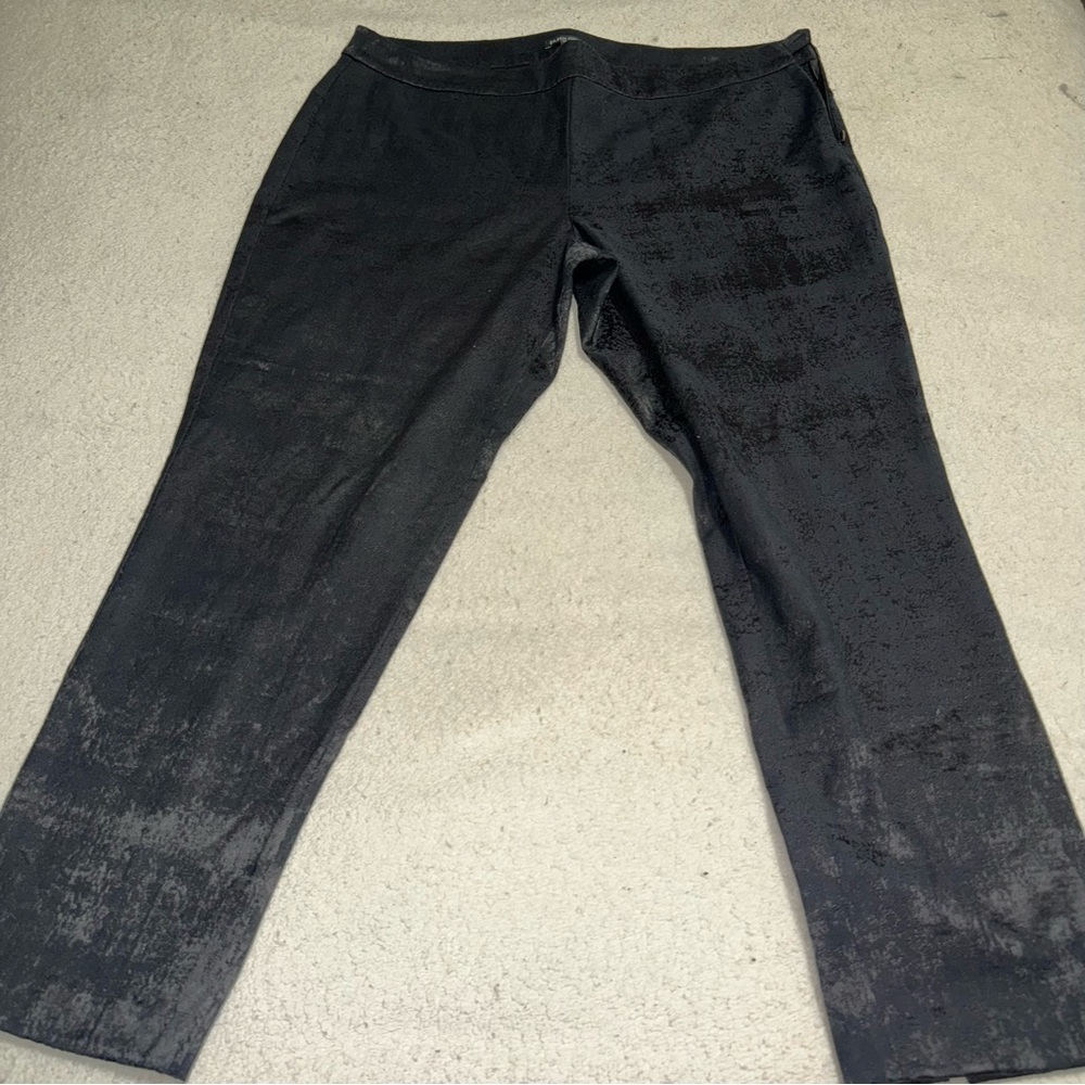 Women’s Eileen Fisher Pants Black Side Zip Organic Cotton Jacquard Size 16